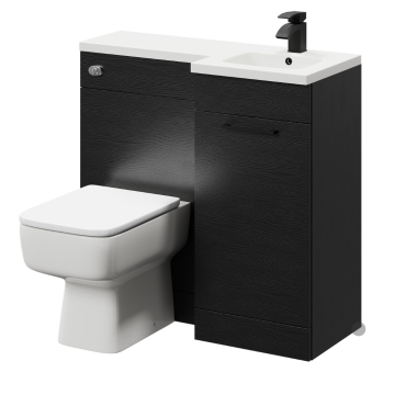 Napoli Combination Nero Oak 900mm Vanity Unit Toilet Suite with Right Hand L Shaped 1 Tap Hole Basin and Single Door with Matt Black Handle